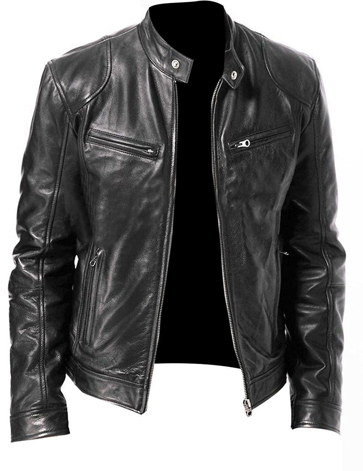 2024 Foreign Trade European and American Men's Clothing Men's Leather Jacket Male Teenager's Collar Punk Male Motorcycle Leather Jacket Batch