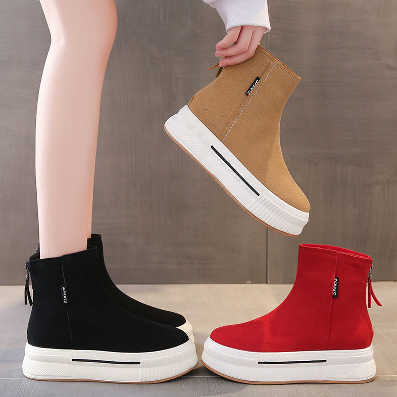 Short Boots for Women, Autumn and Winter Single Boots, 2025 New Thick-Soled Women's Shoes, New Versatile Casual Zipper Slip-On Boots
