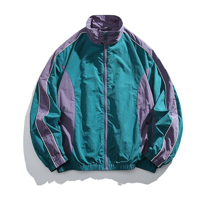 Japanese Retro Youth Trendy Outdoor Functional Style Color-Blocking Stand Collar Waterproof Jacket Men's Autumn Sports Coat