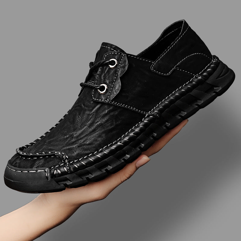 Casual Leather Shoes for Men 2025 Autum New Soft Sole Non-Slip Stitched Sole Lace-Up Men's Shoes Loafers Middle-Aged and Elderly Dad Shoes
