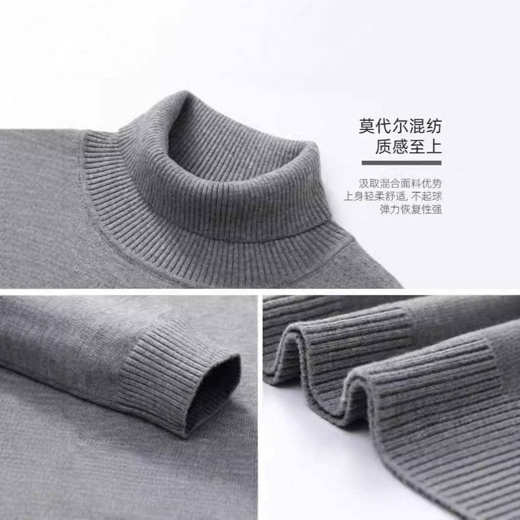 Autumn and Winter Half-neck Sweater Men's Loose All-match Thickened Sweater Men's White Base Mid-neck Slim-fit Sweater