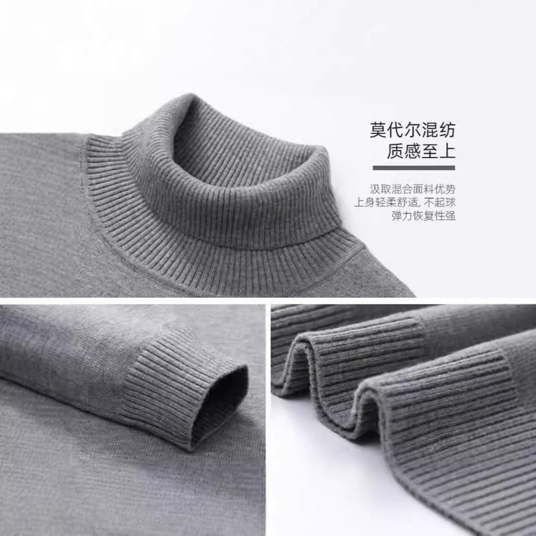Autumn and Winter Half-neck Sweater Men's Loose All-match Thickened Sweater Men's White Base Mid-neck Slim-fit Sweater