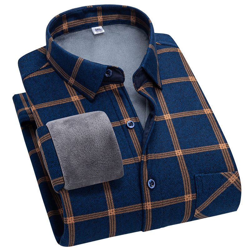 Carefully Selected Factory Goods, Velvet and Thickeneded Brushed Plaid Shirts, Men's Long-Sleeved Trendyy Shirts, Warm Tops for Young and Middle-Aged People in Autumn and Winter