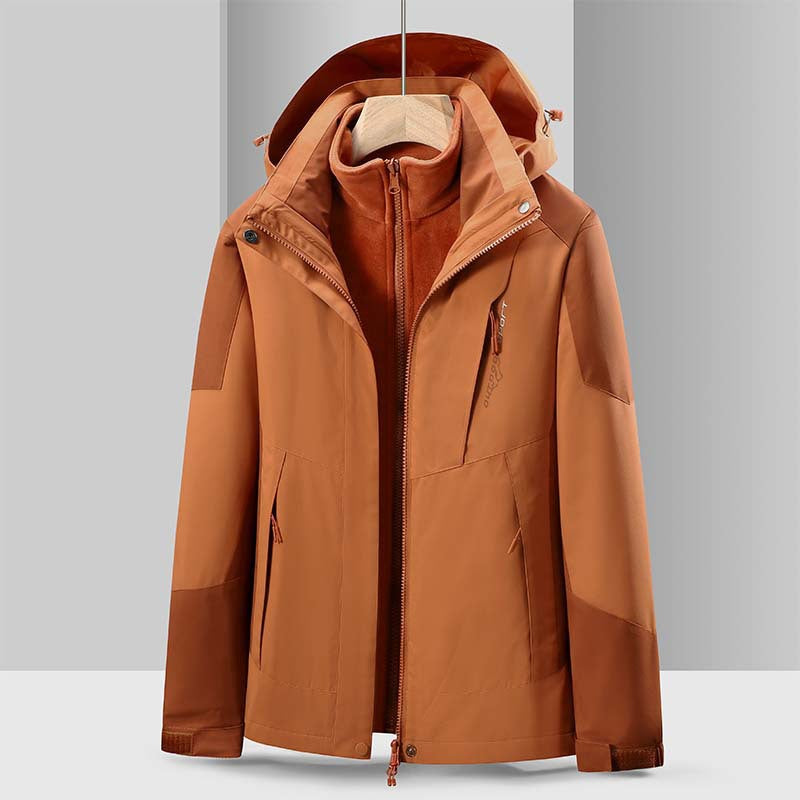 Cross-Border 2023 Outdoor Waterproof and Windproof Three-In-One Detachable Two-Piece Fleece Jacket for Men and Women, Mountaineering Clothing
