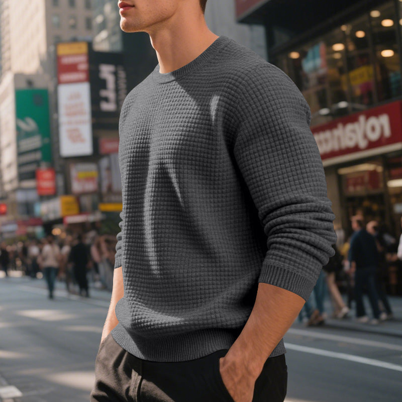 Cross-Border Independent Station American Hot-Selling Spring and Autumn Loose Casual Men's Simple Sports Jacquard Round Neck Long-Sleeved Sweatshirt