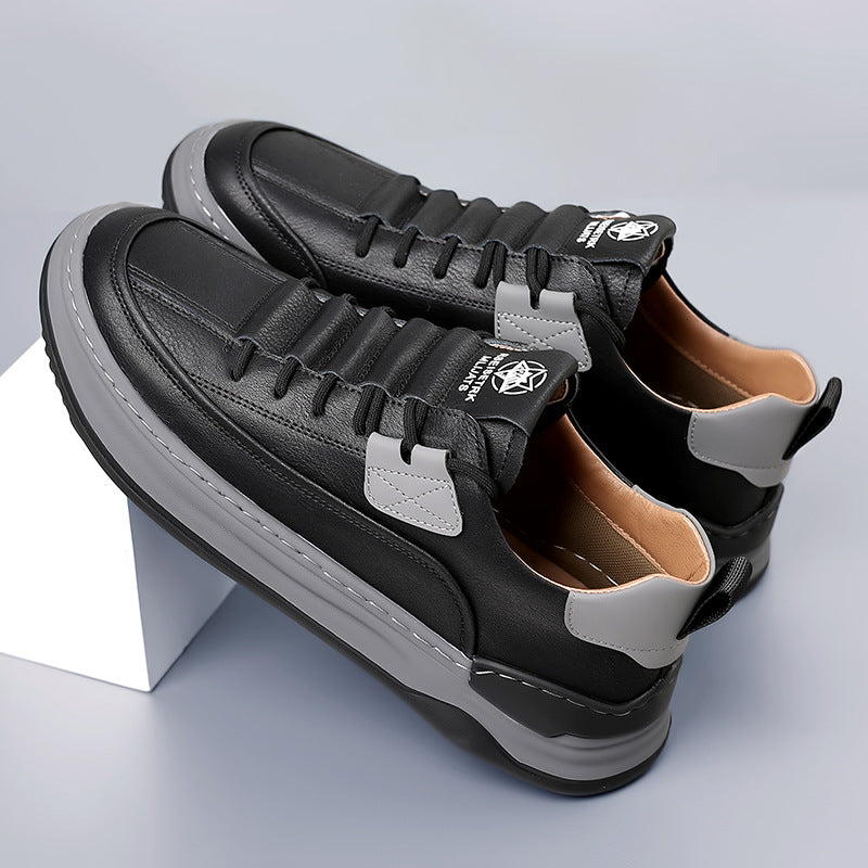 Autumn and Winter Men's New Sneakers, Thick-Soled Casual Shoes, Breathable Leather Shoes, Men's Trendy Sports Shoes, Versatile Men's Shoes Wholesale