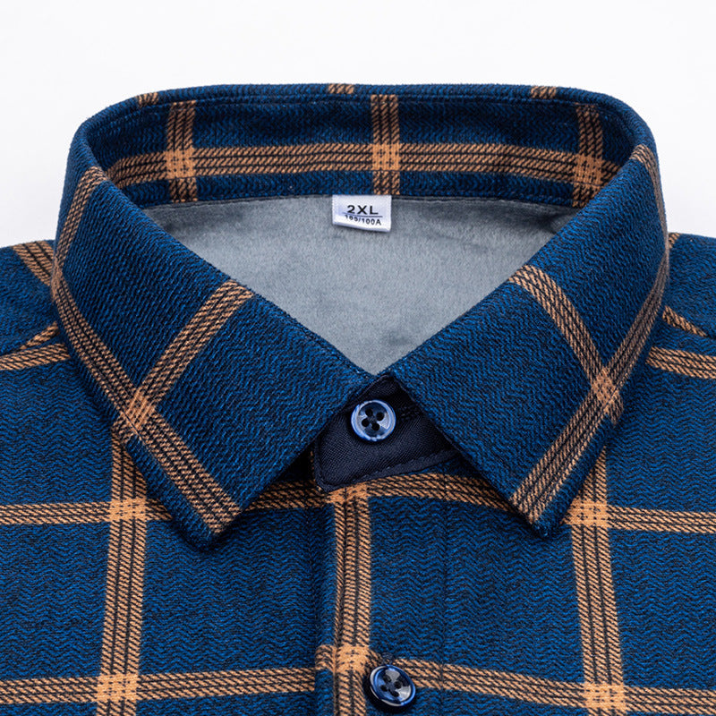 Carefully Selected Factory Goods, Velvet and Thickeneded Brushed Plaid Shirts, Men's Long-Sleeved Trendyy Shirts, Warm Tops for Young and Middle-Aged People in Autumn and Winter