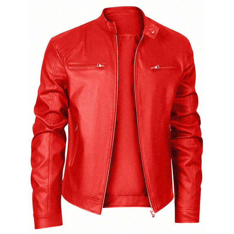 Foreign Trade European and American Men's Leather Jackets for Men and Teenagers Stand-Up Collar Punk Men's Motorcycle Leather Jackets Wholesale