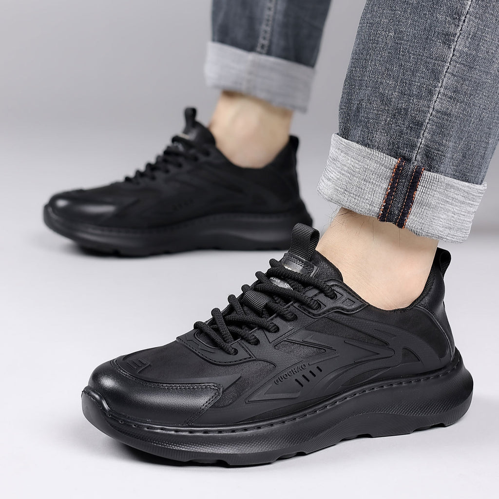 Winter Men's Shoes New Thick-Soled Sports Casual Leather Shoes Lace-Up Men's Casual Shoes Versatile Fleece-Lined Warm Shoes for Men