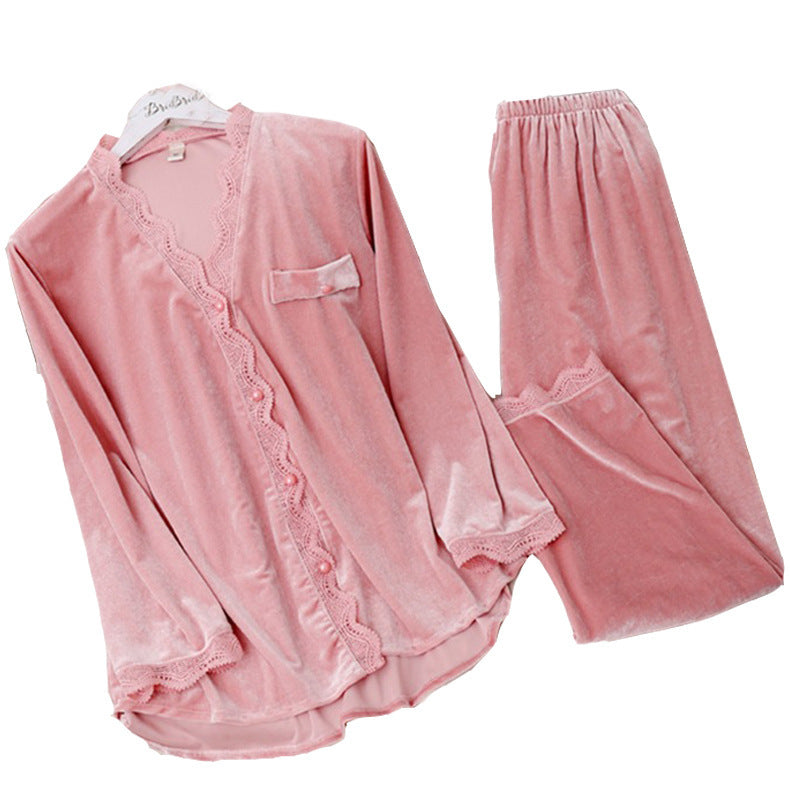 Velvet Pajamas for Women, Spring and Autumn 2026 New Long-Sleeve Cardigan Set, Winter Internet Celebrity Hot-Selling Loungewear for Women