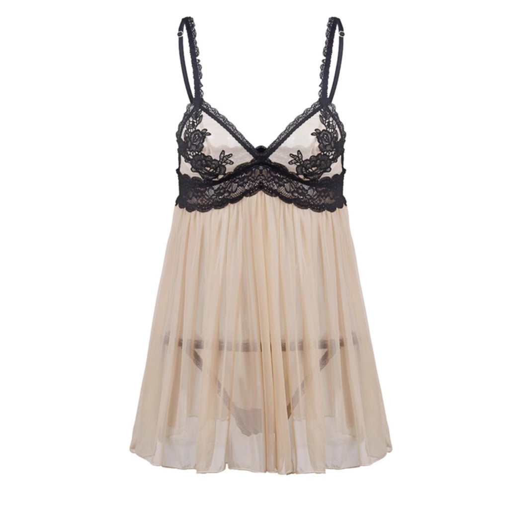 Real Shot of Plus-Size Fat Woman 100kg Sexy and Alluring Sleepwear Lace Mesh See-Through Camisole Nightdress 7806 Sexy