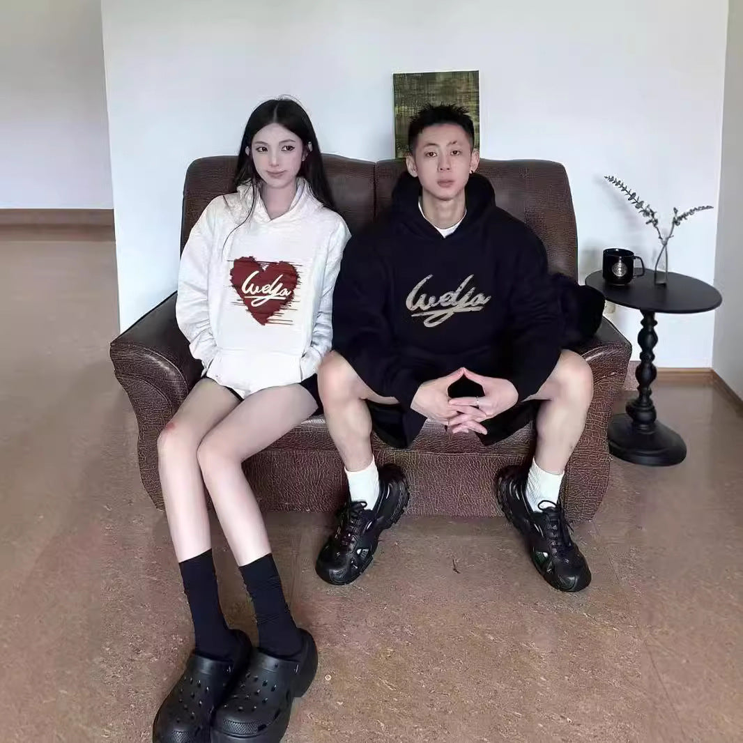 High-End Style Long-Sleeve Hooded Sweatshirt for Men and Women, Trendy Couple's Outfit for Autumn and Winter, with Added Fleece, Fashionable Brand Class Uniform
