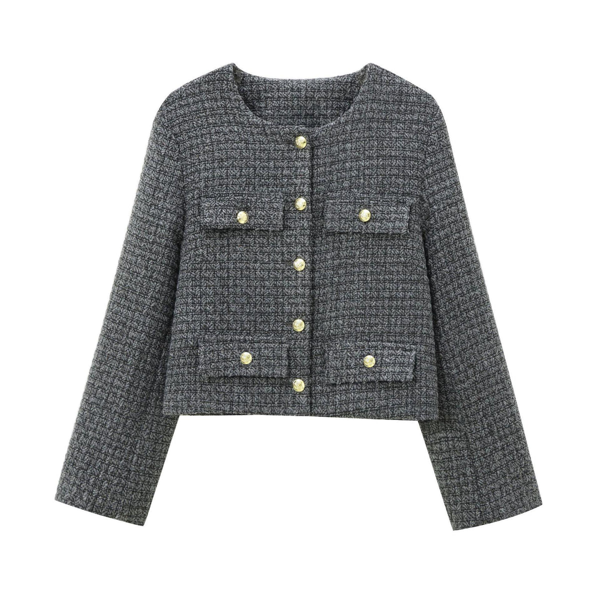 Winter Fashionable Small Fragrance Round Neck Long-Sleeved Buttoned Jacket Cross-Border Amazon Women's Clothing K52521