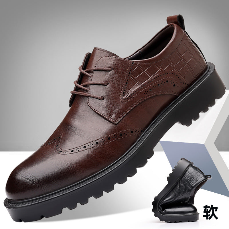 Factory Direct men's shoes autumn and winter breathable 2023 New thick-soled British business formal wear brogue men's casual shoes