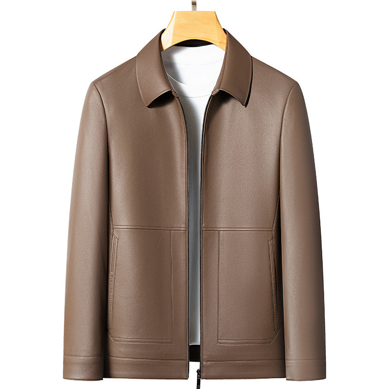 Leather men's 2024 autumn and winter new fleece-lined thickened lapel pu leather jacket coat protein ecological leather men's