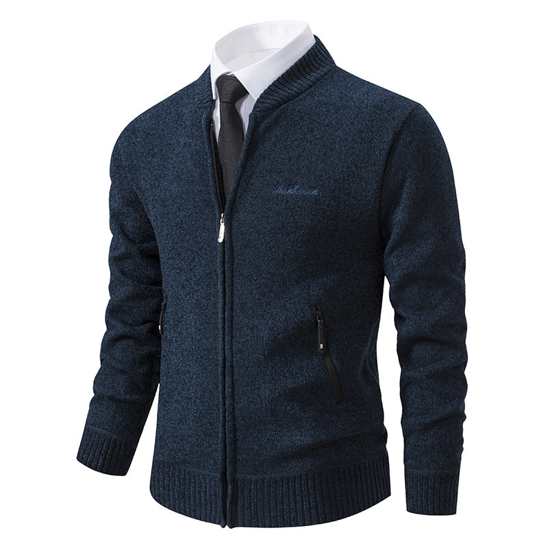 Cross-border Men's Winter Men's Sweater Sweater Sweater Baseball Collar Slim-fit Fashionable fleece-lined Thickened Warm Jacket