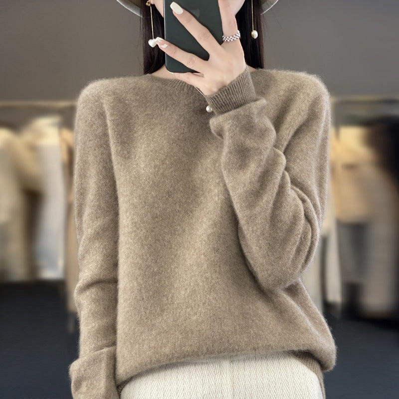 Wholesale First-Line Ready-To-Wear Round Neck Woolen Sweater for Women, Simple Elegant Knitted Sweater, Long-Sleeved Versatile Sweater Bottoming Shirt