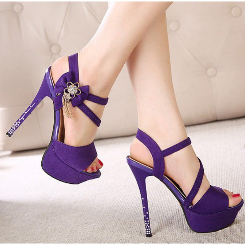 Super High Heels Summer Sexy Rhinestone Stiletto Heels 2024 Spring New Sandals Thick Sole Waterproof Platform Nightclub Princess Women's Shoes
