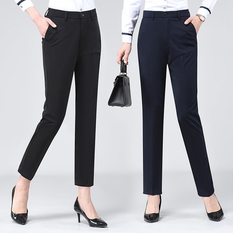 Women's Trousers for Spring and Summer Thin Professional High Waist Straight Tube Dummy Cropped Black Trousers for Work Dress Pants for Women