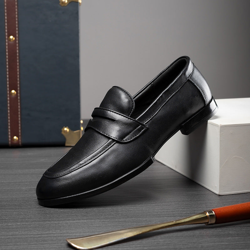 Top layer cowhide men's shoes business casual men's leather shoes summer formal wear soft bottom breathable slip-on loafers