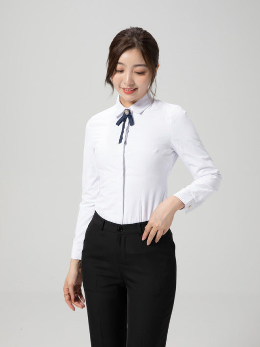 Women's Thermal Shirts with Fleece Lining, Thickened for Autumn and Winter, Long-Sleeved Base Shirts, Elegant and Slim-Fit for Commuting, Fashionable Formal Wear