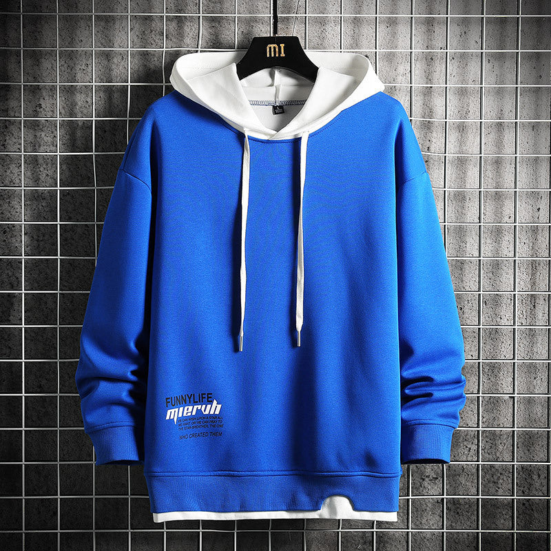 Hooded Sweatshirt 2025 Spring & Fall New Youth Long-Sleeved Color-Blocked Fake Two-Piece Hoodie Casual Top for Men
