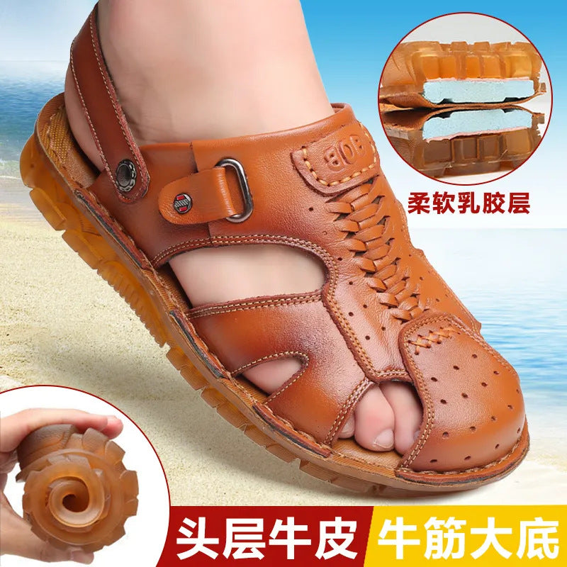 Men's Summer Outdoor Sandals Men's Casual Slippers Two-Wear Genuine Leather Cowhide Oxford Sole Men's Shoes Beach Shoes Wholesale