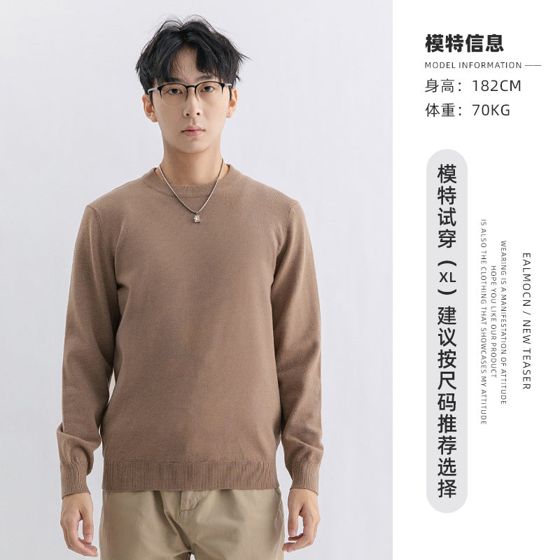 Yimeng Men's Winter Wool Sweater Round Neck Long Sleeve Knitted Sweater Versatile Warm Sweater Base Shirt for Men