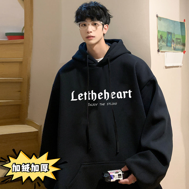 Cotton Hooded Sweater Men's Spring and Autumn 2024 New Loose Couple Hoodie Fashion Brand oversize American Jacket
