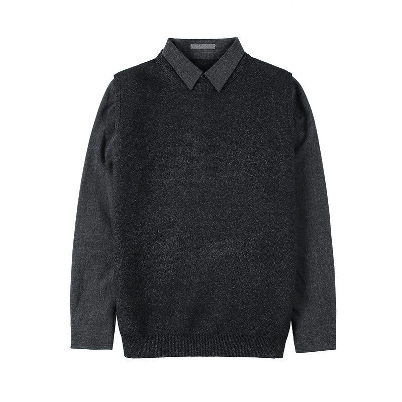 Wholesale In-Stock Men's Textured Two-Piece Knit Sweater, Slim Fit, Light Business Style, Mature Men's Professional Wear, Shirt Collar Sweater