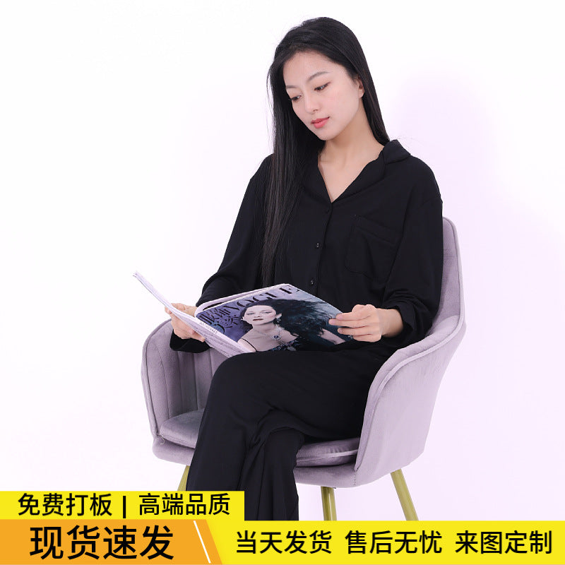 Factory in stock long-sleeved simple European and American style home clothes suit cross-border black modal pajamas wholesale