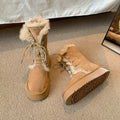 Lace-Up Two-Wear Snow Boots for Women 2025 Winter New Thick-Soled Mid-Calf Fur Integrated Fleece-Lined Thickeneded Cotton Boots