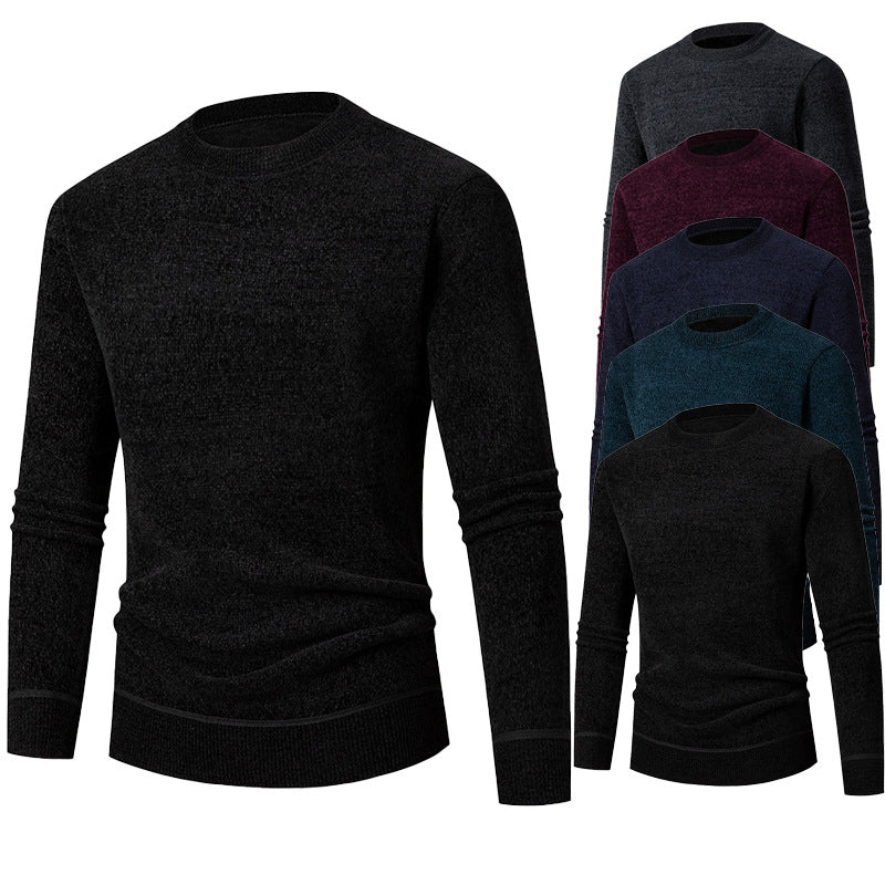 2024 Amazon Foreign Trade Winter Men's Business Casual Chenille Sweater Crewneck Long Sleeve fleece-lined Base Shirt