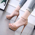 High heel sandals for women 2023 Summer new style buckle high heels stiletto heel nightclub 12CM waterproof platform rhinestone women's shoes
