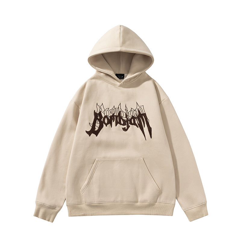 2026 American-Style Heavyweight Fleece-Lined Hooded Sweatshirt for Men, Loose Fit with Embroidered Letters, Couple's Style Embroidered Jacket for Spring and Autumn