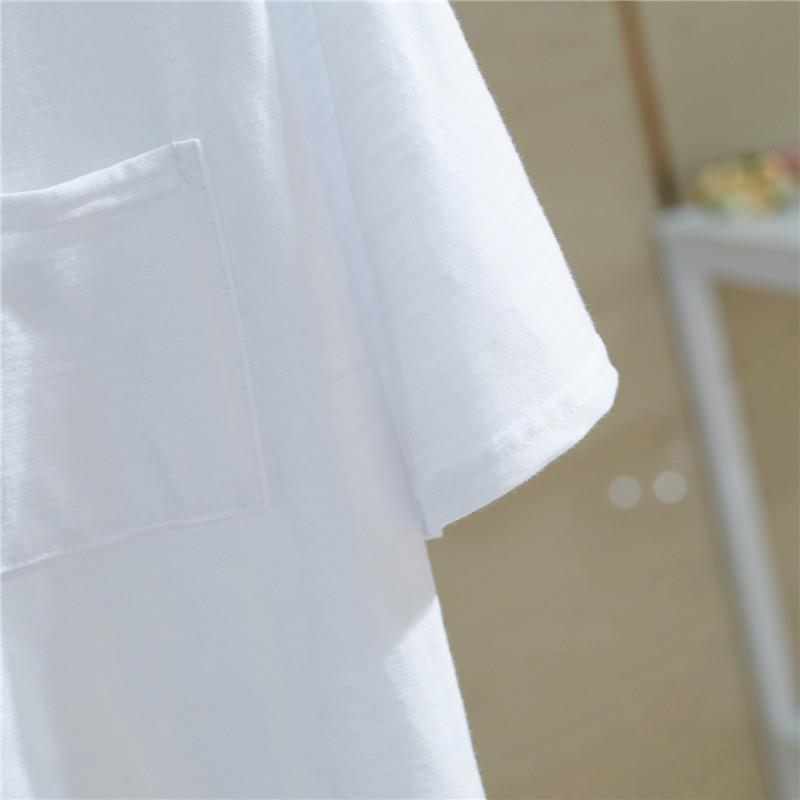 Short-Sleeved T-Shirt for Women in Summer Ins Style Bamboo Cotton Korean Style Cotton V-Neck Loose White Top Bottoming Shirt for Women Versatile