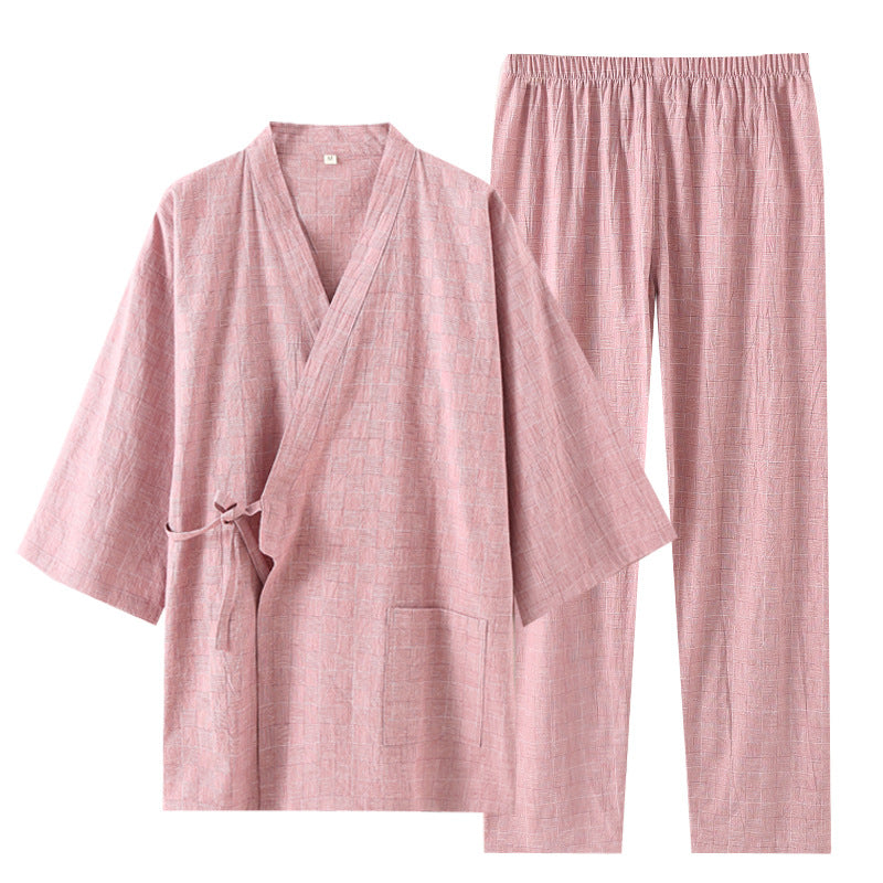 Japanese Style Wuyin Couples Kimono Pajamas Cotton Yarn Cropped Sleeve Pants Home Clothes suit Thin Loose Sweatshirt