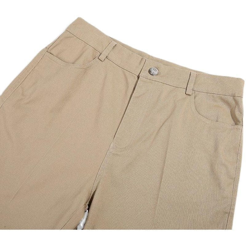 Khaki Jeans for Women 2025 Autumn and Winter Fleece-Lined High-Waisted Slimming Loose Plus-Size Straight Pants for Middle-Aged Moms