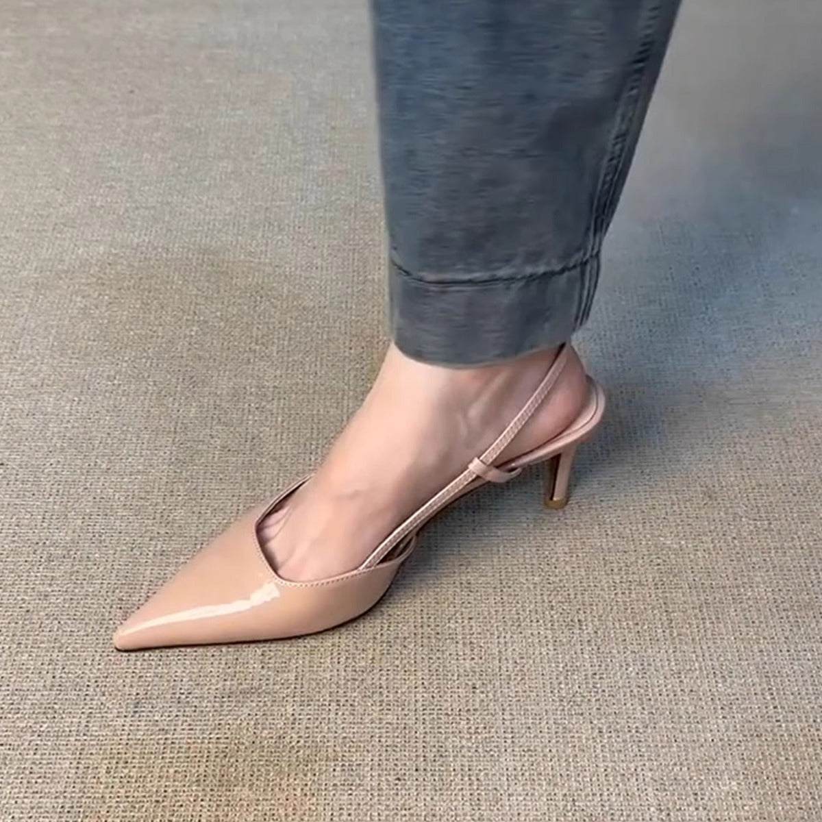French-Style Exquisite Nude High-Heeled Shoes for girls, 2026 New Model, Patent Leather Pointed Toe Versatile Slip-On Elegant Closed-Toe Shoes