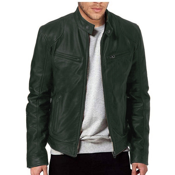 2024 Foreign Trade European and American Men's Clothing Men's Leather Jacket Male Teenager's Collar Punk Male Motorcycle Leather Jacket Batch