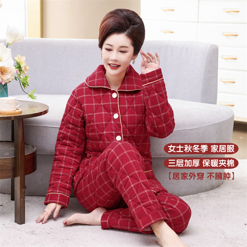 Sleeping beauty pajamas fall/winter women's cotton padded three-layer thick warm and cold-proof home clothes mother's day gift 08