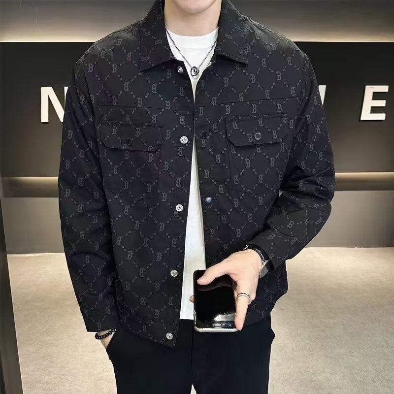 Men's Spring and Autumn Jacket Trendy Brand 2025 New Slim Fit Lapel Printed Men's Coat Stylish Jacket
