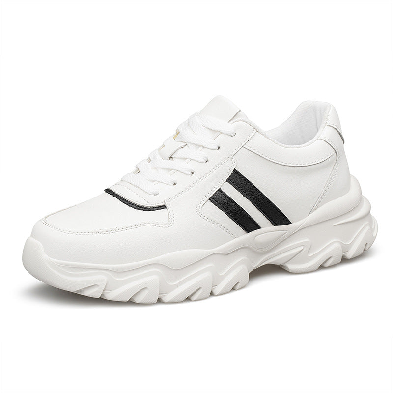 Men's Shoes Inner Height Increase 6/8 Sports Casual Shoes Spring Low-top Cowhide Face Thick-soled Running Small White Sneakers