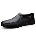 2025 Autumn Men's Slip-On Business Loafers Toe Layer Cowhide Soft Leather Plaid Work Black Leather Shoes