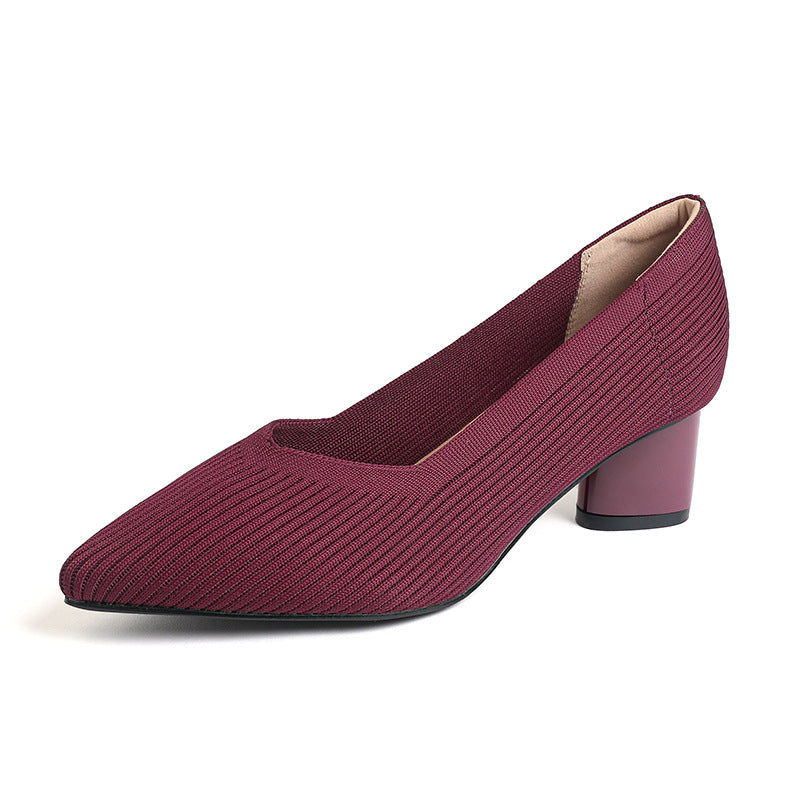 Princess High-Heeled girls Chunky Heel New Style Pointed Toe V-Cut Straight Pattern Solid Color Versatile French-Style Girl's Single Shoe Fashionable Women's Mid-Heel