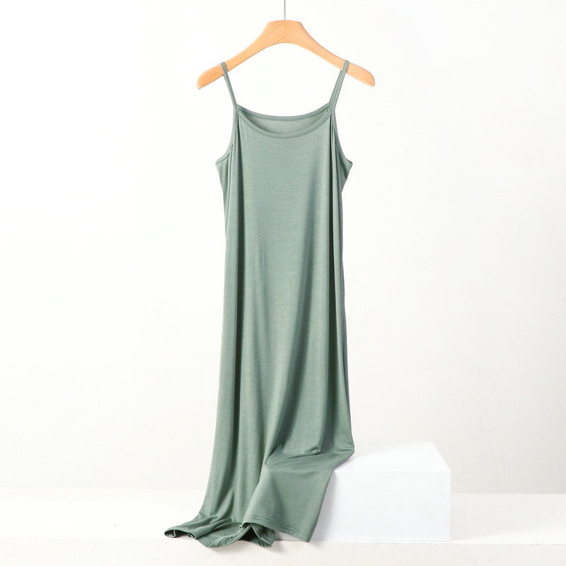 Plus Size Spring and Summer All-match Slim-fit Long Inner Nightgown Sling Modal Cotton Women's Solid Color Base dress