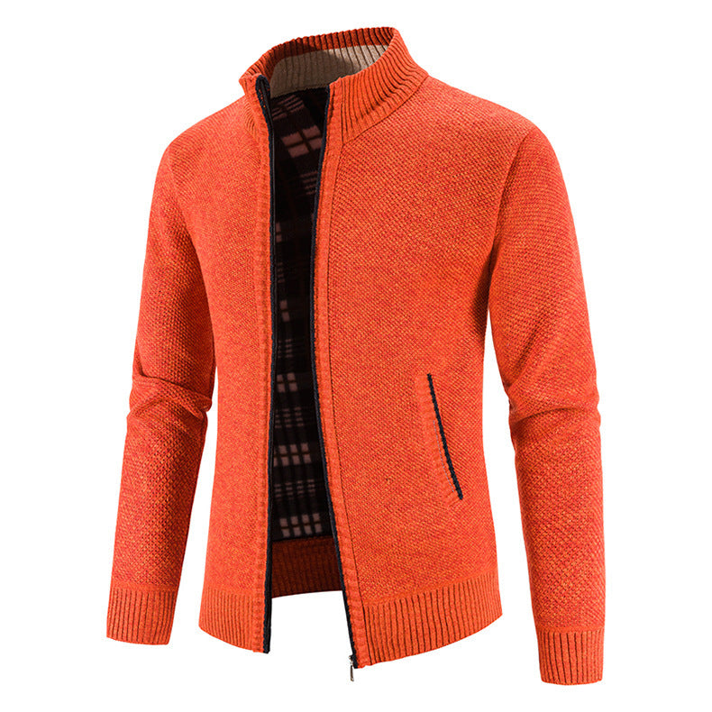 Foreign trade Men's autumn and winter cardigan zipper sweater velvet stand collar jacket men's loose sweater coat top men