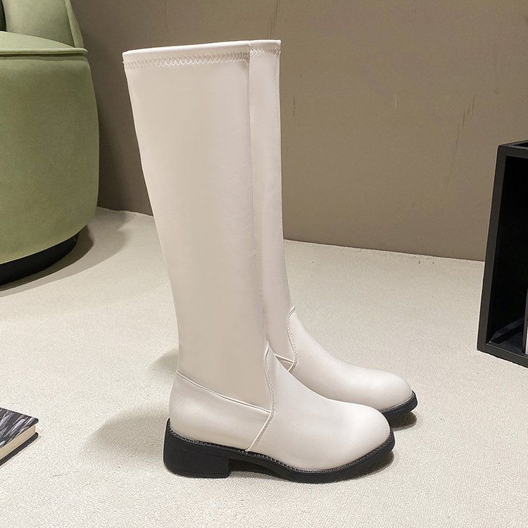 High-Top Leather Boots 2025 New Autumn and Winter Over-The-Knee Boots Women's Boots Women's Fashion Sleeve Slim Boots Long Boots
