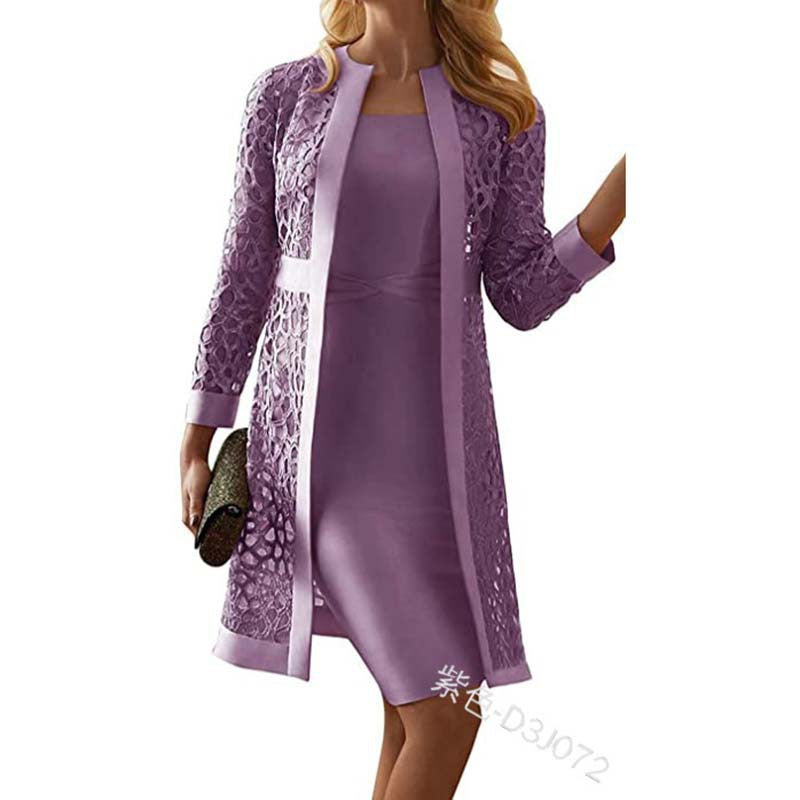 Spot New Women's Color Lace Cardigan Dress Two-Piece Outwear Amazon Wish Export