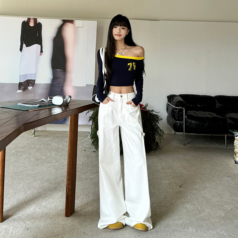 American Buckle Wide Leg Jeans Women's 2025 Spring New Straight Loose High Waist Slimming Casual Trousers